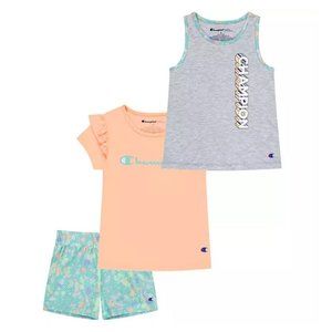 Champion Girl's 3pc Set - T-Shirt, Tank and Shorts Macaron